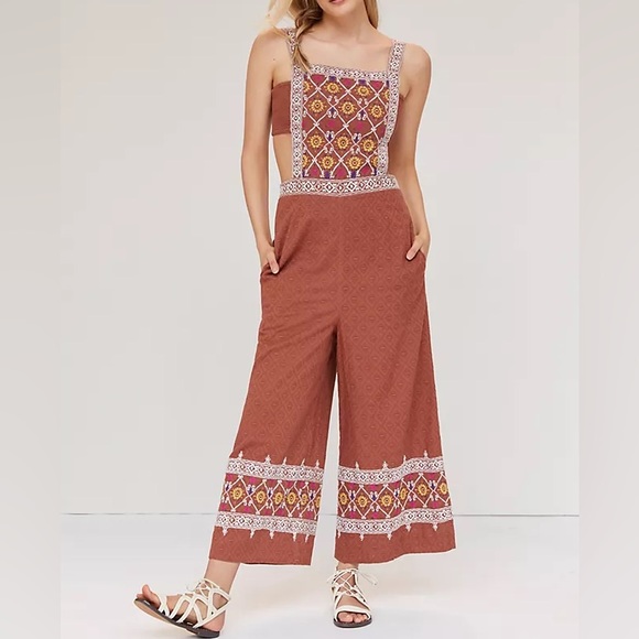 Anthropologie Pants - Anthropologie Embroidered Wide-Leg Jumpsuit